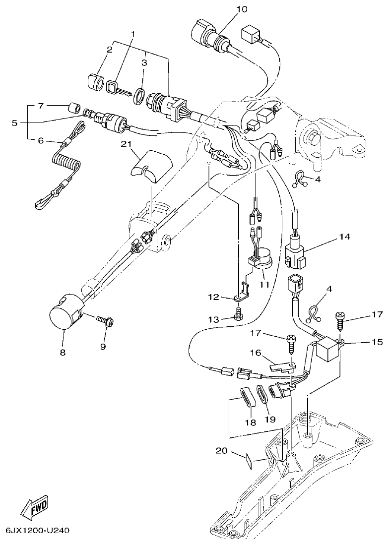 Yamaha F75F, F100G STEERING 2 parts diagram